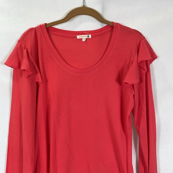 Sundry Long Sleeve Tee T-shirt Size 3 Ruffle Shoulder Coral Color EUC - Picture 3 of 8